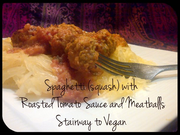 Spaghetti (squash) with Roasted Tomato Sauce and Meatballs