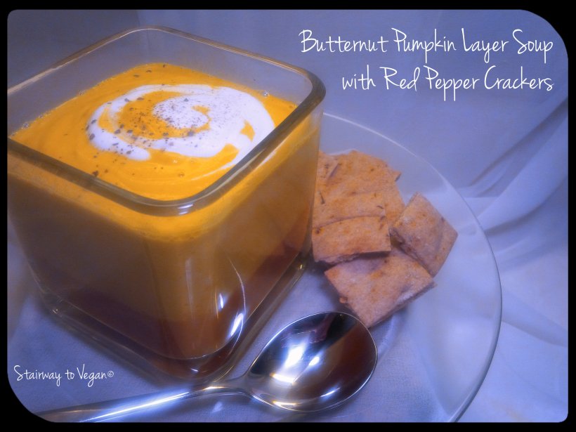 Butternut Pumpking Layer Soup with Red Pepper Crackers
