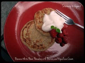 Banana White Bean Pancakes with Berries and AquaFava Cream